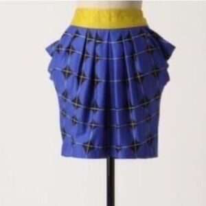 Anthropologie Odille Blue and Yellow A-Line Skirt